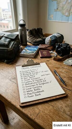 Checkliste für Gruppenreise auf Klemmbrett